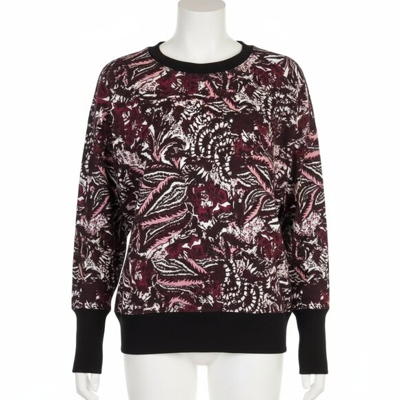 NWT Joie Womens M Burgundy Caleigh Floral Paisley Sweatshirt Crop Cotton - Picture 2 of 13